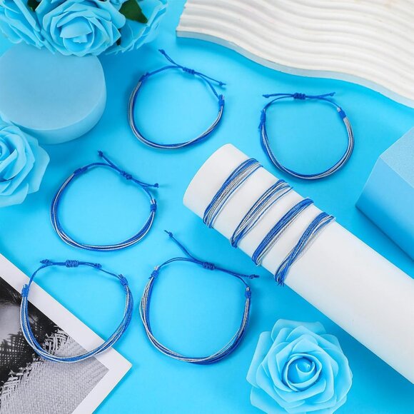 100 Pcs Blue-Grey Diabetes Awareness Bracelets Adjustable Soft Wax Rope Unisex - Picture 2 of 6